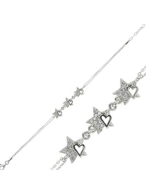 Gumush Hk Gümüş Kadın Bileklik Kalpli Yıldız |Gümüş Takı Hediyelik Ürünler