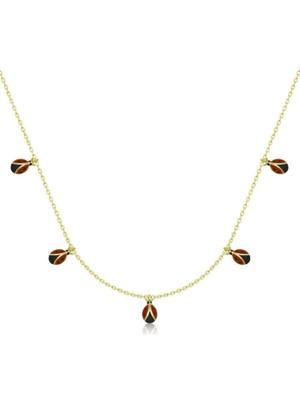 Gumush Hk Gümüş Kadın Kolye Gold Uğur Böceği Şans |Gümüş Takı Hediyelik Ürünler