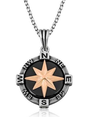 Gumush Hk Gümüş Erkek Kolye Pusula |Gümüş Takı Hediyelik Ürünler