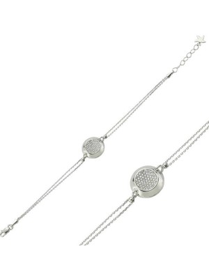 Gumush Hk Gümüş Kadın Bileklik Beyaz Taşlı Yuvarlak |Gümüş Takı Hediyelik Ürünler