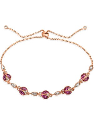 Gumush Hk Gümüş Kadın Bileklik Rose Uğur Böcekli Asansör|Gümüş Takı Hediyelik Ürünler