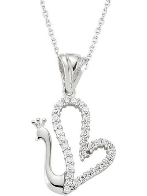 Gumush Hk Gümüş Kadın Kolye Kalpli Kuğu |Gümüş Takı Hediyelik Ürünler