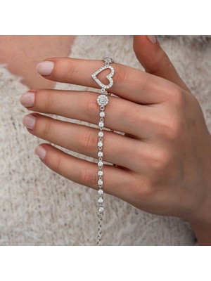 Gumush Hk Gümüş Kadın Bileklik Zirkon Taşlı Kalpli |Gümüş Takı Hediyelik Ürünler