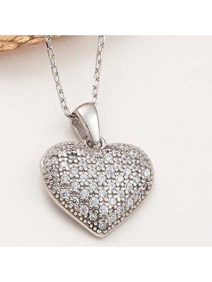 Gumush Hk Gümüş Kadın Kolye Bombeli Kalp |Gümüş Takı Hediyelik Ürünler