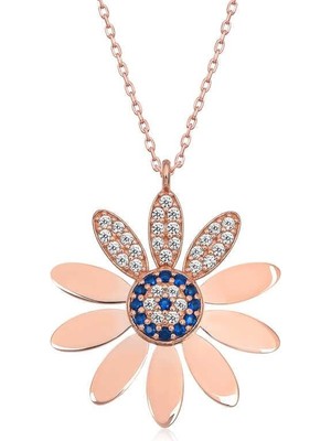 Gumush Hk Gümüş Kadın Kolye Rose Nazarlı Papatya |Gümüş Takı Hediyelik Ürünler