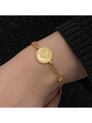 Gumush Hk Gümüş Kadın Bileklik Gold Kaplama Tuğralı |Gümüş Takı Hediyelik Ürünler