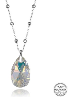 Gumush Hk Gümüş Kadın Kolye Kristal Taşlı Top Zincir Damla |Gümüş Takı Hediyelik Ürünler