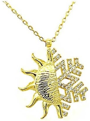 Gumush Hk Gümüş Kadın Kolye Gold Güneş Kartanesi |Gümüş Takı Hediyelik Ürünler