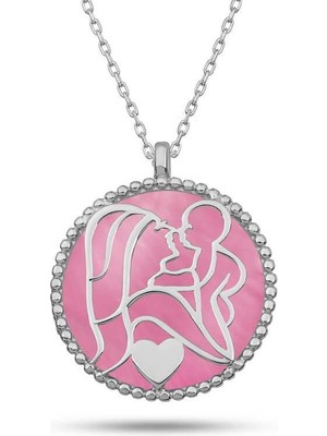 Gumush Hk Gümüş Anne Çocuk Sevgisi Kolye Pembe Sedef Taşlı |Gümüş Takı Hediyelik Ürünler