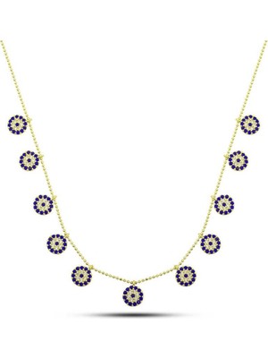 Gumush Hk Gümüş Kadın Kolye Gold Nazarlı Şans |Gümüş Takı Hediyelik Ürünler