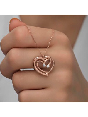 Gumush Hk Gümüş Kadın Kolye Rose Birleşmiş Kalpler |Gümüş Takı Hediyelik Ürünler