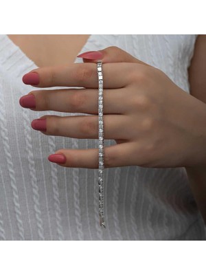 Gumush Hk Gümüş Kadın Bileklik Beyaz Taşlı Su Yolu |Gümüş Takı Hediyelik Ürünler