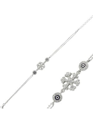 Gumush Hk Gümüş Kadın Bileklik Nazarlı Kar Tanesi |Gümüş Takı Hediyelik Ürünler