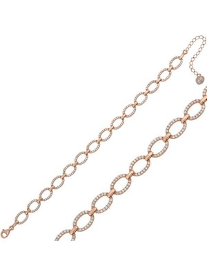 Gumush Hk Gümüş Kadın Bileklik Rose Oval Taşlı |Gümüş Takı Hediyelik Ürünler