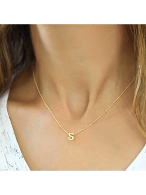 Gumush Hk Gümüş Kadın Kolye Gold 3 Boyutlu S Harf |Gümüş Takı Hediyelik Ürünler