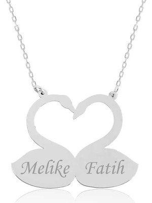 Gumush Hk Gümüş Kadın Kolye Aşık Kuğular Plaka |Gümüş Takı Hediyelik Ürünler