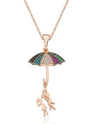 Gumush Hk ​Gümüş Kadın Kolye Şemsiye Tutan Aşıklar |Gümüş Takı Hediyelik Ürünler