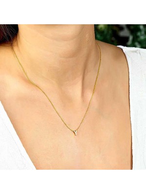Gumush Hk Gümüş Kadın Kolye Gold 3 Boyutlu Y Harf |Gümüş Takı Hediyelik Ürünler