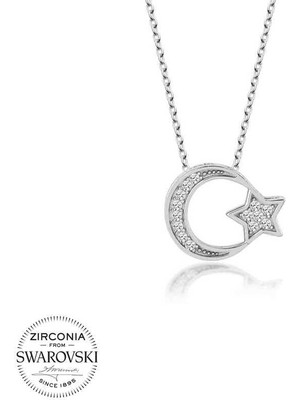 Gumush Hk Gümüş Kadın Kolye Kristal Taşlı Ayyıldız |Gümüş Takı Hediyelik Ürünler