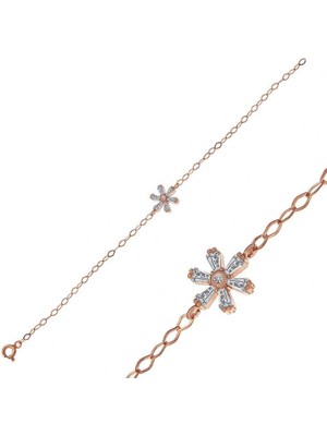 Gumush Hk Gümüş Kadın Bileklik Rose Çiçek |Gümüş Takı Hediyelik Ürünler