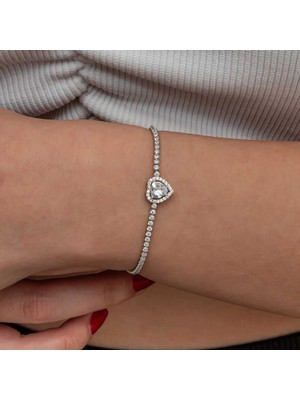 Gumush Hk Gümüş Kadın Bileklik Kalpli Su Yolu|Gümüş Takı Hediyelik Ürünler
