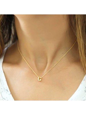 Gumush Hk Gümüş Kadın Kolye Gold 3 Boyutlu G Harf |Gümüş Takı Hediyelik Ürünler