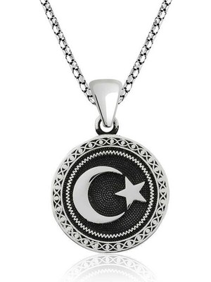 Gumush Hk Gümüş Erkek Kolye Ay Yıldız |Gümüş Takı Hediyelik Ürünler
