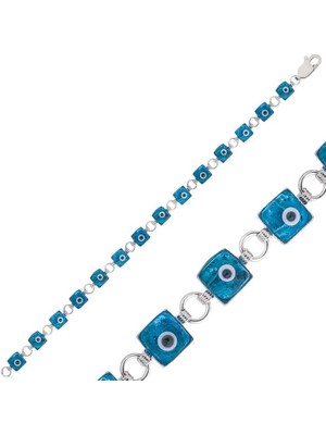 Gumush Hk Gümüş Kadın Bileklik Kare Nazar |Gümüş Takı Hediyelik Ürünler