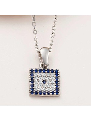 Gumush Hk Gümüş Kadın Kolye Kare Nazar |Gümüş Takı Hediyelik Ürünler