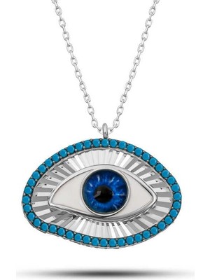 Gumush Hk Gümüş Kadın Kolye Mavi Göz Koruyucu |Gümüş Takı Hediyelik Ürünler