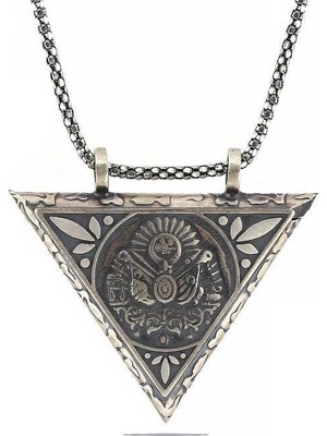 Gumush Hk Gümüş Erkek Kolye Üçgen İçi Açılabilen Osmanlı Arma Muskalık |Gümüş Takı Hediyelik Ürünler