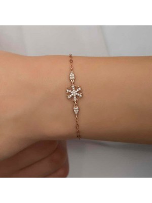 Gumush Hk Gümüş Kadın Bileklik Rose Kar Tanesi |Gümüş Takı Hediyelik Ürünler