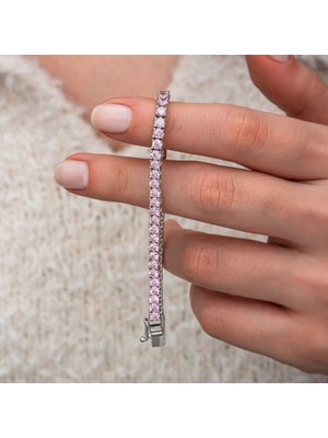 Gumush Hk Gümüş Kadın Bileklik Pembe Zirkon Taşlı Su Yolu |Gümüş Takı Hediyelik Ürünler