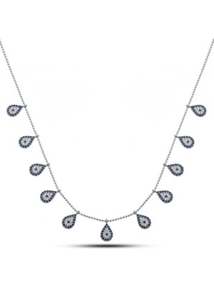 Gumush Hk Gümüş Kadın Kolye Damla Nazarlı Şans |Gümüş Takı Hediyelik Ürünler