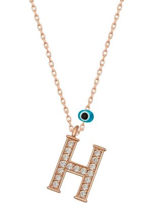 Gumush Hk Gümüş Kadın Kolye Nazar Rose H Harfi |Gümüş Takı Hediyelik Ürünler