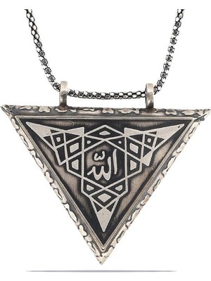 Gumush Hk Gümüş Erkek Kolye Üçgen İçi Açılabilen Allah Muskalık |Gümüş Takı Hediyelik Ürünler