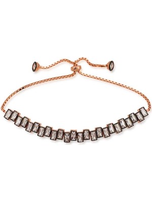 Gumush Hk Gümüş Kadın Bileklik Rose Baget Taşlı Asansör|Gümüş Takı Hediyelik Ürünler