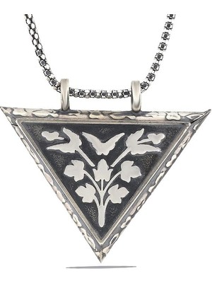 Gumush Hk Gümüş Erkek Kolye Üçgen İçi Açılabilen Çiçek Muskalık |Gümüş Takı Hediyelik Ürünler