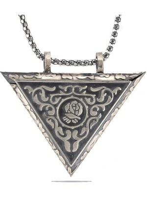 Gumush Hk Gümüş Erkek Kolye Üçgen İçi Açılabilen Gül Muskalık |Gümüş Takı Hediyelik Ürünler