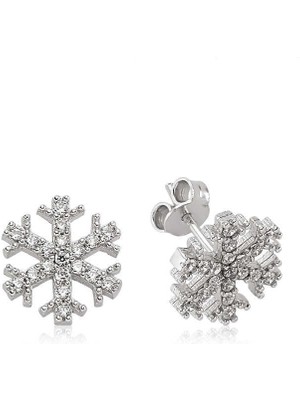 Gumush Hk Gümüş Kadın Küpe Kar Tanesi Çivili |Gümüş Takı Hediyelik Ürünler