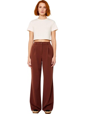 Ersefa Kadın Haki Wide Leg Pilili Dokuma Kumaş Pantolon Fonksiyonel Dayanıklı Kaliteli Konforlu Şık