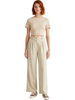 Ersefa Kadın Geniş Paça Pilili Dokuma Pantolon Fonksiyonel Dayanıklı Kaliteli Konforlu Estetik Şık