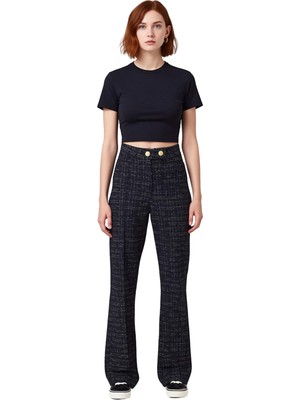 Ersefa Kadın Ekose Desenli Flare Tüvit Örme Pantolon Fonksiyonel Dayanıklı Kaliteli Konforlu Spor