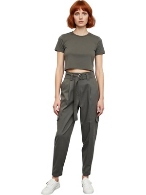 Ersefa Kadın Yüksek Bel Kargo Jogger Pantolon Fonksiyonel Dayanıklı Kaliteli Konforlu Estetik Şık