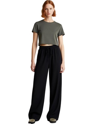 Ersefa Kadın Geniş Paça Müslin Pantolon Yüksek Bel Fonksiyonel Dayanıklı Kaliteli Konforlu Modern