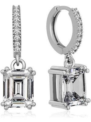 Gumush Hk Gümüş Kadın Küpe Baget Taşlı Halka |Gümüş Takı Hediyelik Ürünler