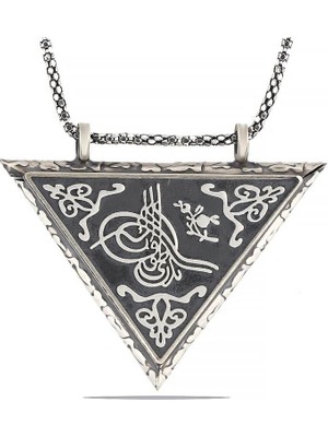 Gumush Hk Gümüş Erkek Kolye Üçgen İçi Açılabilen Tuğra Muskalık |Gümüş Takı Hediyelik Ürünler