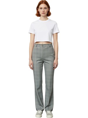 Ersefa Kadın Yüksek Bel Ekose Dokuma Pantolon Fonksiyonel Dayanıklı Kaliteli Konforlu Estetik Şık