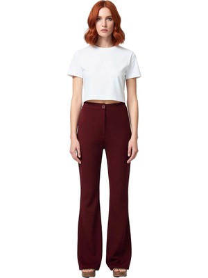 Ersefa Kadın Flare Yüksek Bel Dokuma Pantolon Fonksiyonel Dayanıklı Kaliteli Konforlu Estetik Şık