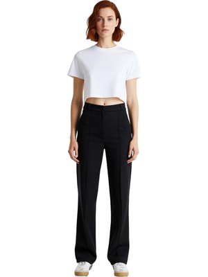 Ersefa Kadın Yüksek Bel Straight Kesim Dikiş Detaylı Dokuma Pantolon Fonksiyonel Dayanıklı Modern